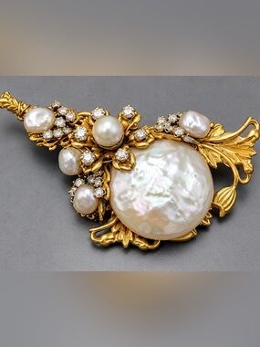 Miriam Haskell Baroque Pearl Brooch #cz552